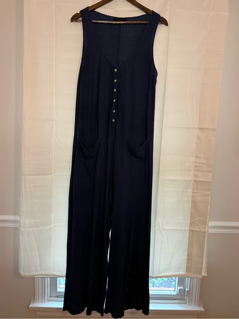 Hatch Maternity Navy Sleeveless Wide-Leg Nursing Jumpsuit with Front Buttons